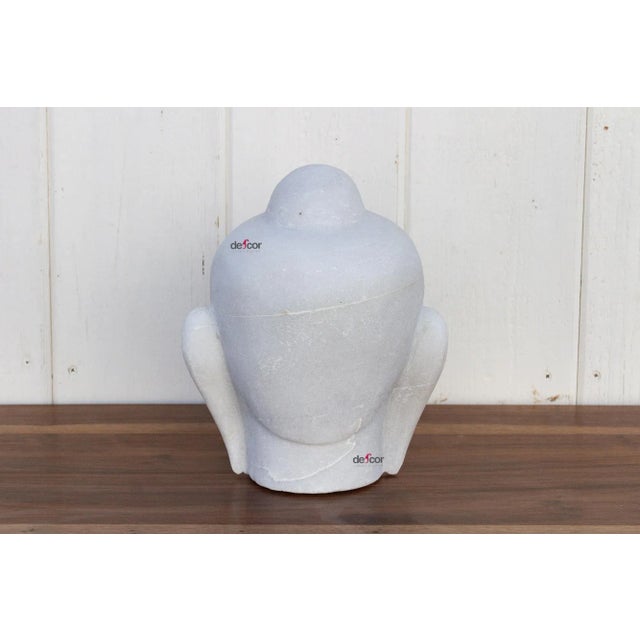 White Pure White Marble Buddha Head For Sale - Image 8 of 9