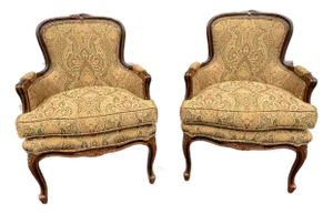 Pair of Vintage Ethan Allen French Louis XVI Style Bergères Armchairs.. Made in Italy