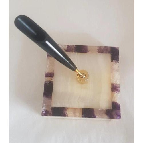 Vintage British Blue John & Onyx Pen Stand and Paperweight, 1970s For Sale - Image 6 of 12