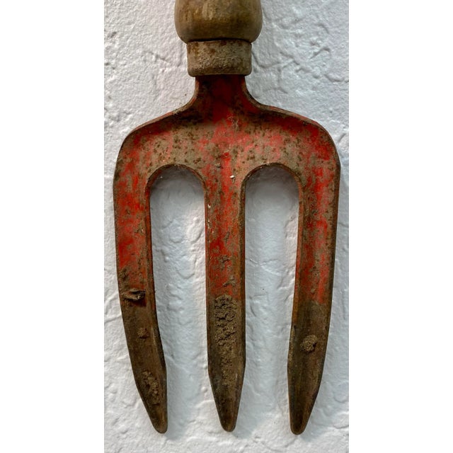 Mid 20th Century Vintage Small Red Metal Garden Fork With Wooden Handle From England For Sale - Image 5 of 9