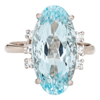 5.91ct Elongated Aquamarine Ring Vintage 18k White Gold Sz 5.75 Fine Jewelry For Sale