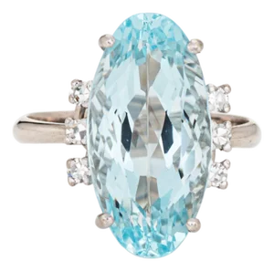 5.91ct Elongated Aquamarine Ring Vintage 18k White Gold Sz 5.75 Fine Jewelry