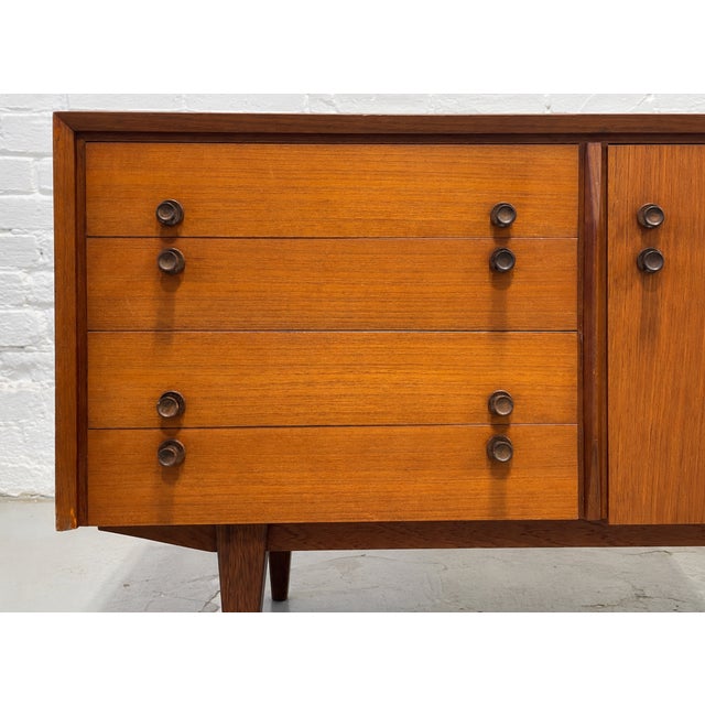 1960s Compact Mid Century Modern Teak Cabinet | Petite Danish Modern Small Credenza | Apartment Size Tv Stand, C. 1960’s For Sale - Image 5 of 16