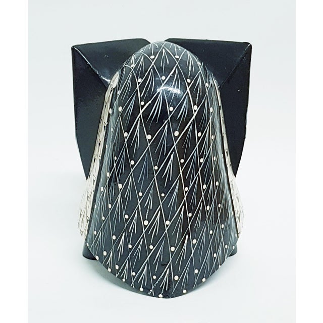 Hand-Painted Monochrome Wooden Owl For Sale - Image 11 of 12