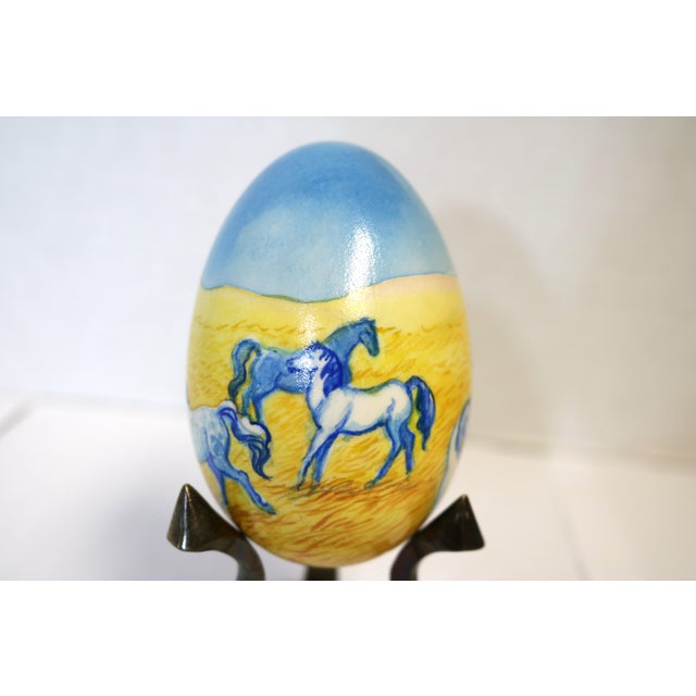 American Vintage Hand Painted Goose Egg-Horses in a Pasture For Sale - Image 3 of 9