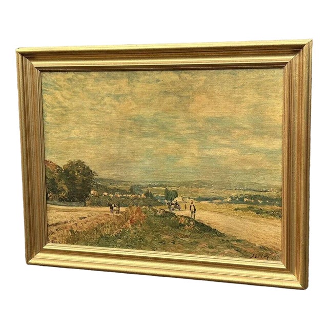 Painting on Canvas in Gilt Frame For Sale