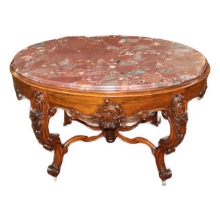Late 19th Century American Victorian Rococo Rosewood Marble Top Center Table For Sale