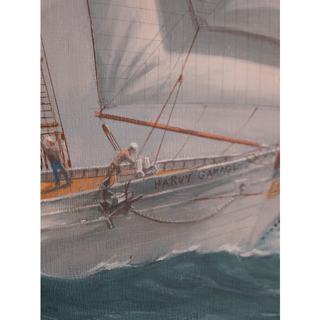 h.luhrs Artist Signed Schooner Oil Painting on Canvas For Sale - Image 4 of 14