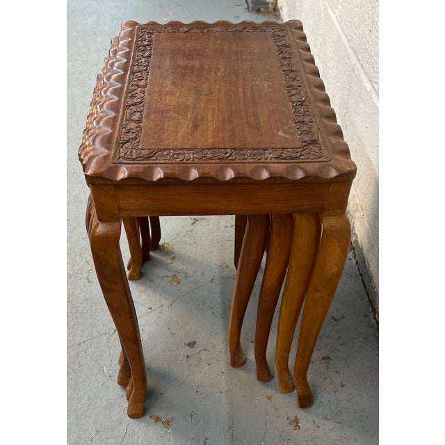 Wood Set of Four Carved Antique Nesting Tables For Sale - Image 7 of 14