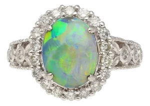 3.50 Carat Black Opal & Diamond Halo Platinum Filigree Ring Size 7.75