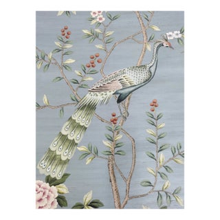 Hand-Painted Chinoiserie Peacock Wallpaper Panels – Luxury Floral Bird Mural, Elegant Botanical Wall Art, 2 Panels 34x44 For Sale