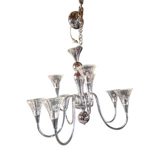 Vintage Chandelier in Chrome Metal and Thick Glass, 1960s For Sale