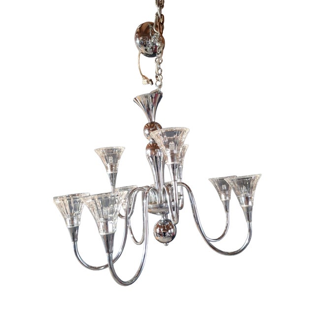 Vintage Chandelier in Chrome Metal and Thick Glass, 1960s For Sale