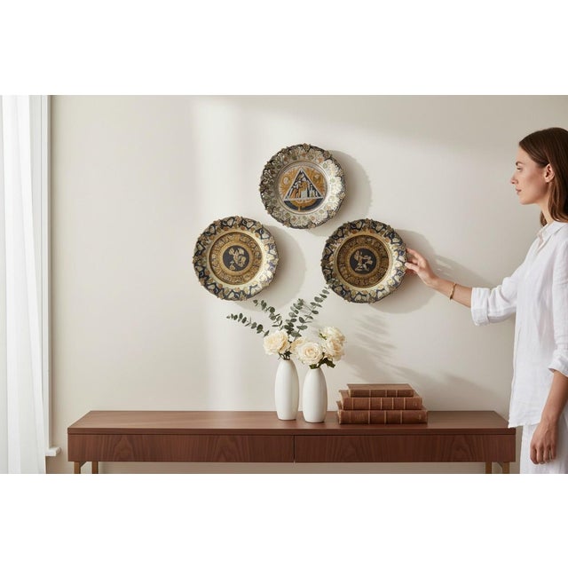 Mid 19th Century Vintage Egyptian Metal Wall Plates-3pc-Etched Brass Art-Hanging Decor-Pharaoh For Sale - Image 5 of 11