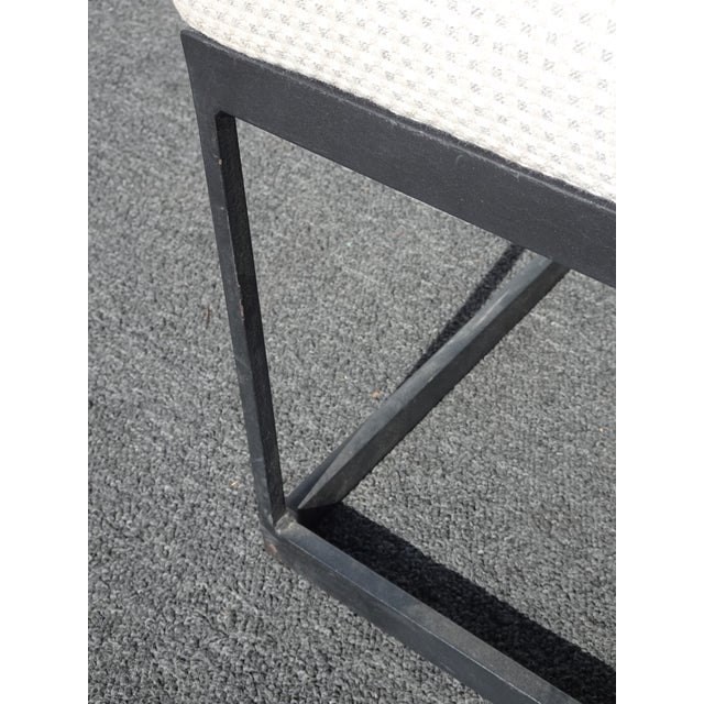 Modern White Bed Side Bench With Iron Base & Designer Fabric For Sale - Image 13 of 14