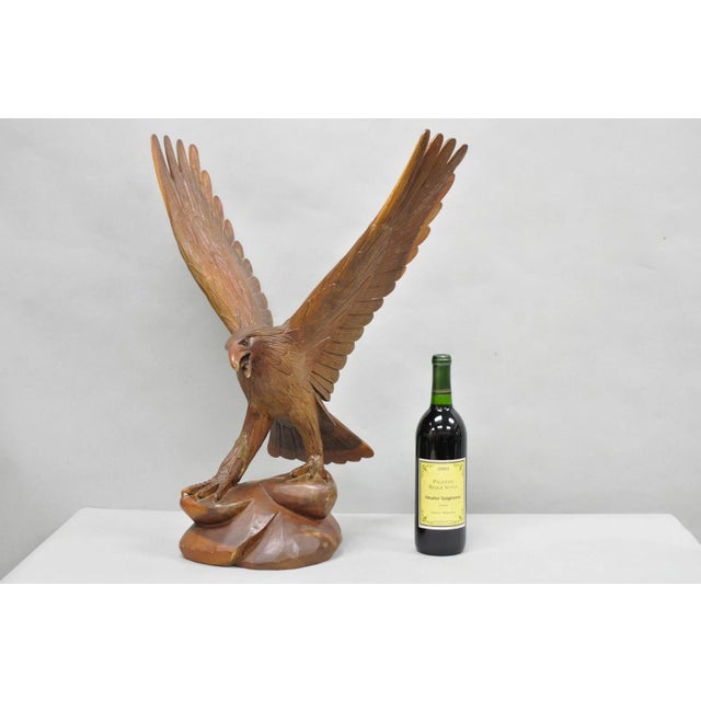 Vintage Black Forest Style Large 24" Hand Carved Wood American Bald Eagle Figurine Statue Sculpture, Artist Signed (1987)....