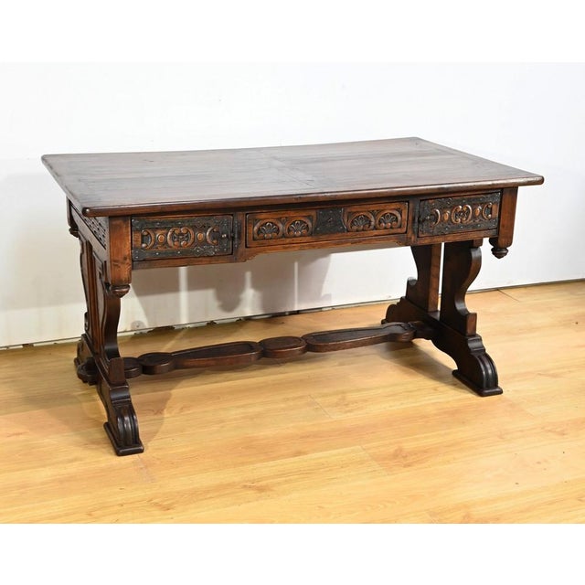 Early 20th Century Neogothic Oak Office Table, 1890s For Sale - Image 3 of 18