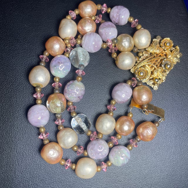 Murano Vintage Venetian/Murano Glass Wedding Cake Bead (Or Fiorato) Bracelet With Ornate Clasp For Sale - Image 4 of 4
