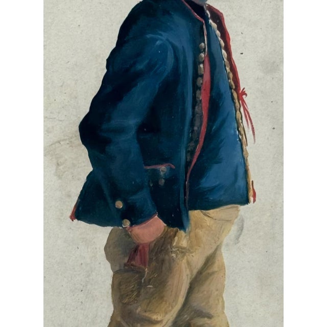 Paint French Signed Watercolor "Young Soldier", 19th Century For Sale - Image 7 of 7
