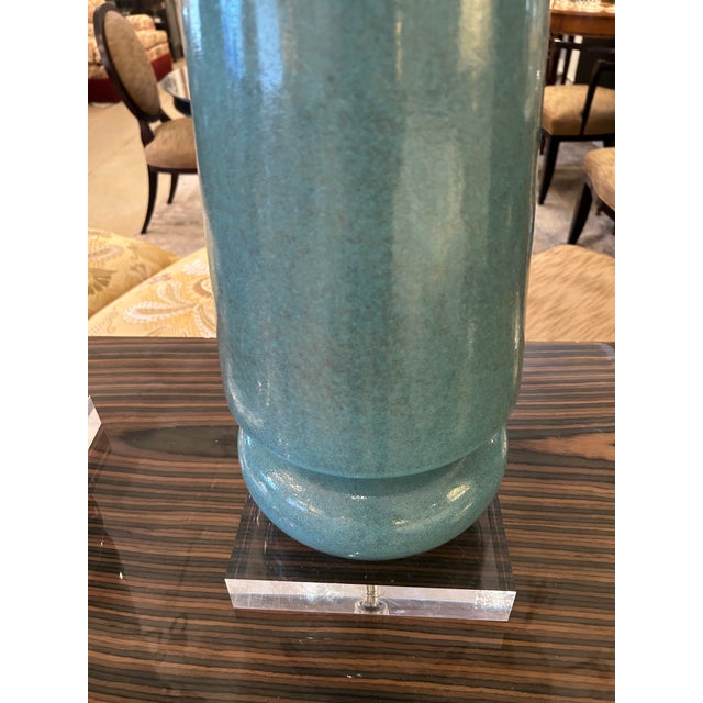 2020s Large Cerulean Blue Ceramic Pottery Table Lamps -a Pair For Sale - Image 5 of 10