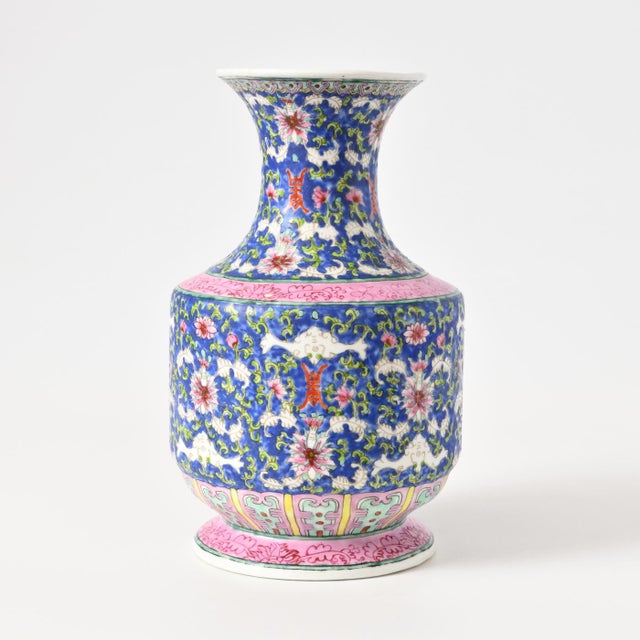 Hand-Painted Blue Ground Chinese Porcelain Vase, 1920s For Sale - Image 3 of 8