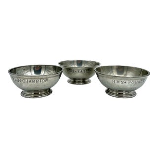 Early 20th Century British Royal Navy Pewter Finger Bowls - Set of 3 For Sale