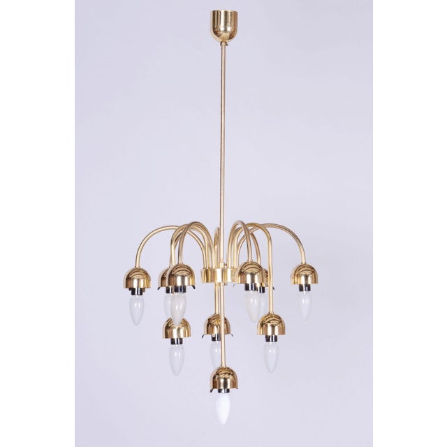 Mid-Century Chandelier in Brass and Opaline Glass, Czech, 1950s For Sale - Image 12 of 16