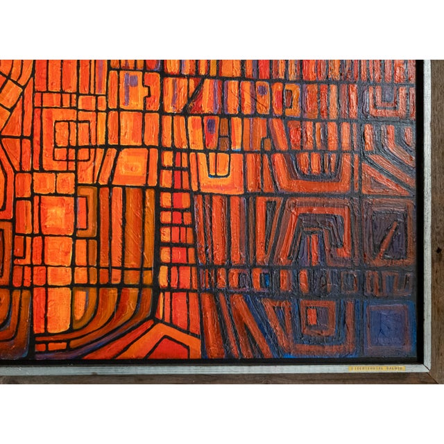 Mid-Century Modern Colorful Geometric Abstract Oil Painting For Sale - Image 12 of 18