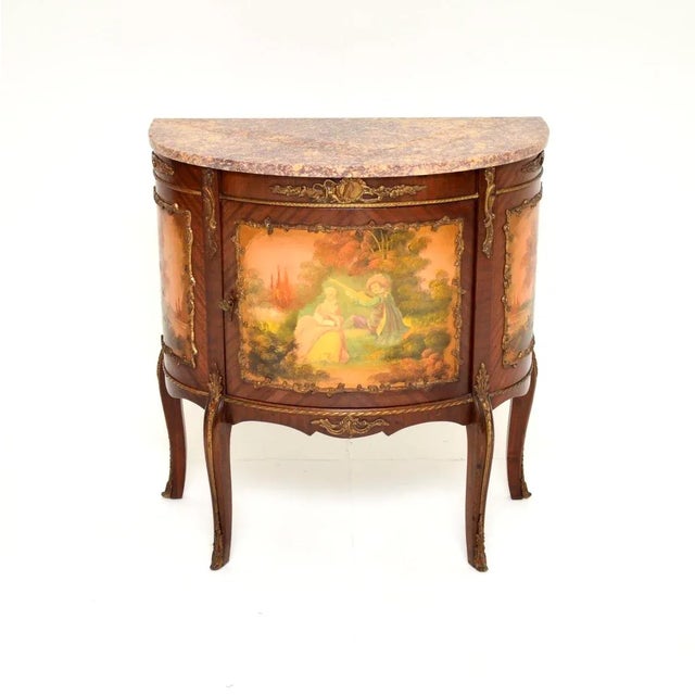 Antique French Marble Top Painted Cabinet, 1930s For Sale - Image 3 of 12