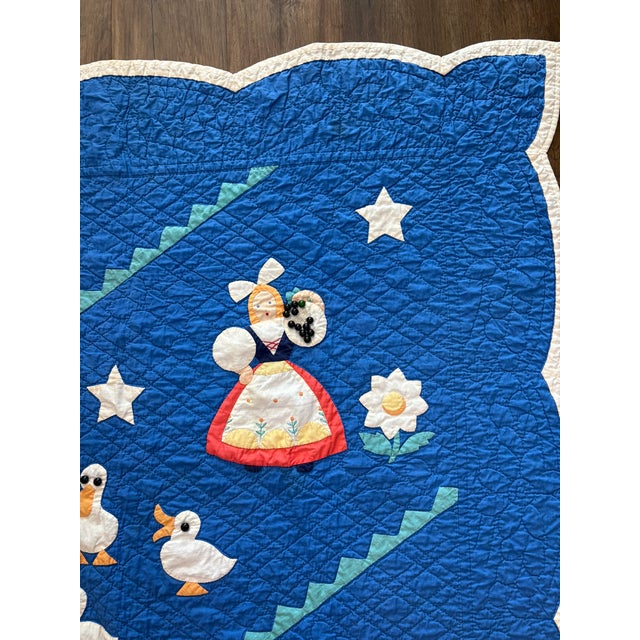 Textile 1930s Antique Handmade Dutch Folk Art Applique Child’s Nursery Quilt Textile Art For Sale - Image 7 of 14