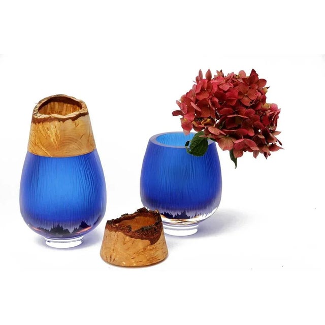 Iris Blue Frida with Fine Cuts Stacking Vase by Pia Wüstenberg For Sale - Image 4 of 8