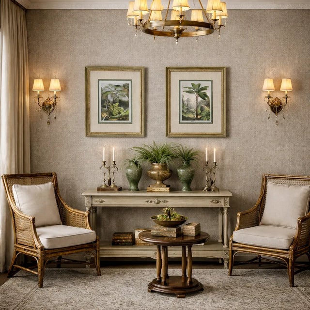 A striking pair of original 19th-century botanical chromolithographs of exotic Seychelles palms — (Acanthophoenix crinita...