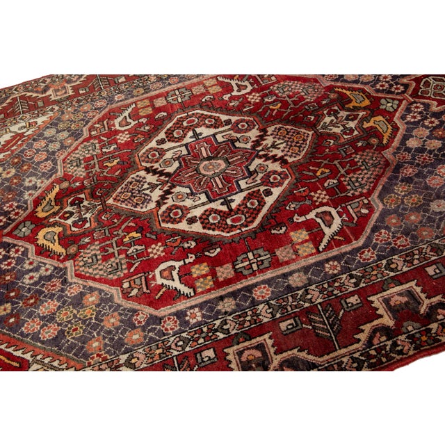 1960s Vintage Persian Bakhtiari Red Wool Rug With Alllover Design For Sale - Image 5 of 8