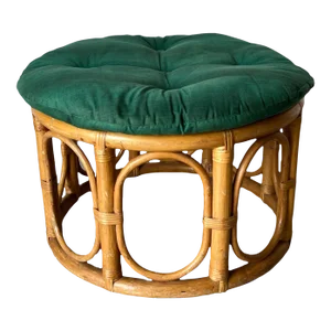 Vintage Rattan Ottoman W/ Removable Cushion