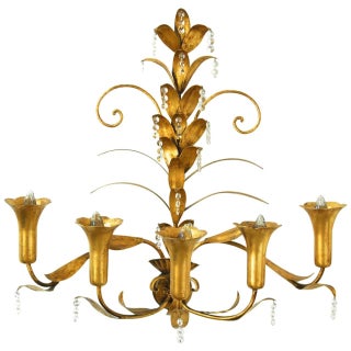 Mid-Century Gilded Five Arm Tulip Sconce For Sale