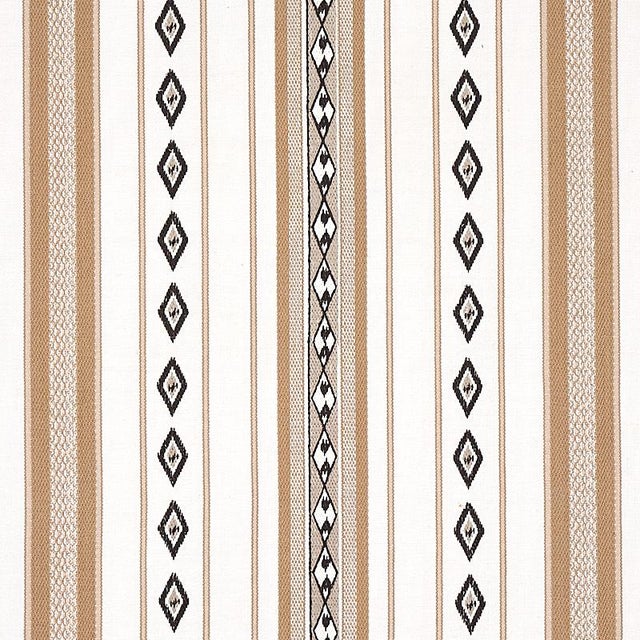 This medium-scale woven Cotton stripe recalls wide open skies and desert vistas. A combination of weaving and embroidery...