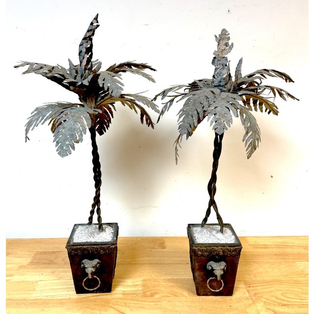 Pair Neoclassical Style Tole Palm Tree Topiaries, Attributed to Maitland-Smith For Sale - Image 11 of 13