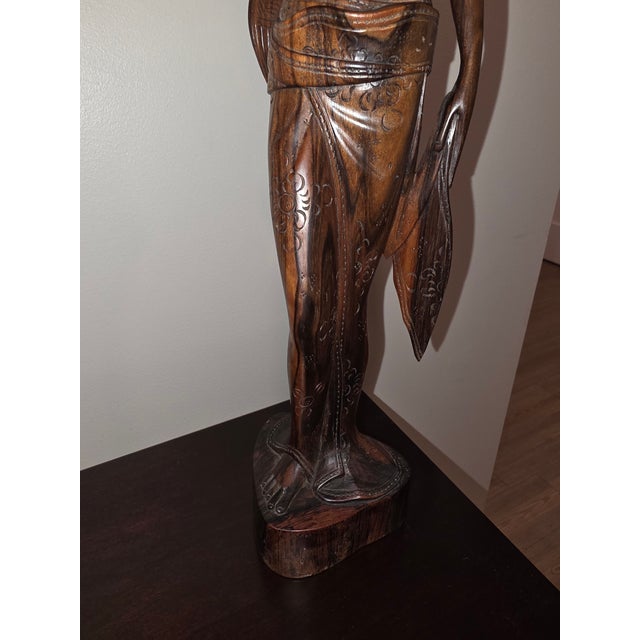 Large 18.5" Mid-Century Two-Tone Macassar Ebony Balinese Offering Maiden Sculpture For Sale - Image 10 of 12