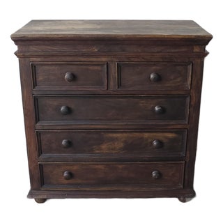 Large Rustic European Dark Wood 5 Drawer Dresser For Sale