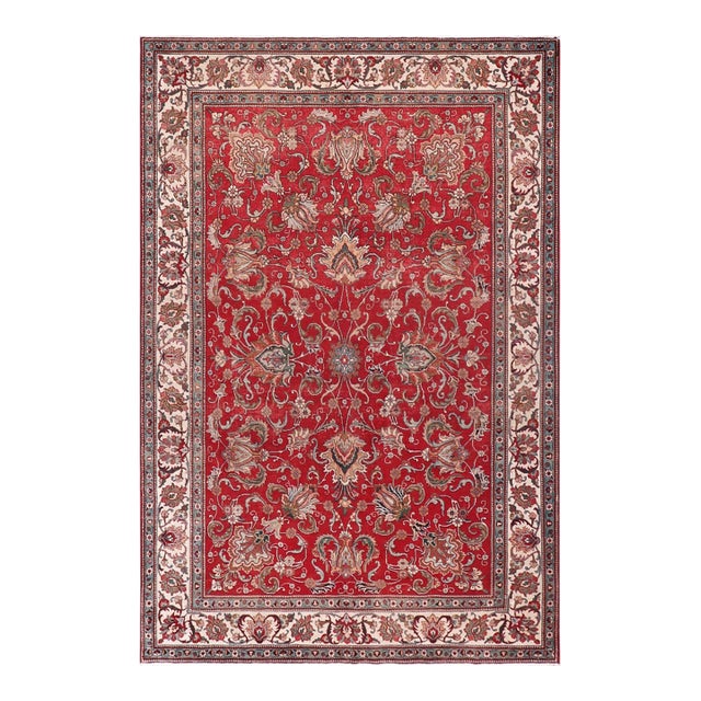 Retro Persian Tabriz Red/Beige Wool Rug - 8'1'' X 11'3'' For Sale