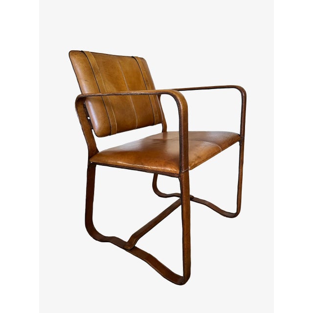 Ralph Lauren Style Restoration Hardware Leather Buckle Desk Chair - Jacques Adnet Style For Sale In San Diego - Image 6 of 10