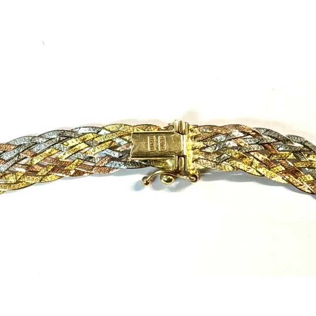 14k Yellow, White, and Rose Gold Woven Necklace Vintage For Sale In Tampa - Image 6 of 11