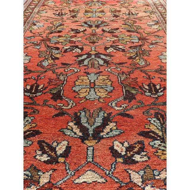 Antique Persian Hamadan Carpet With Floral Designs in Soft Orange Red and Brown For Sale - Image 10 of 13