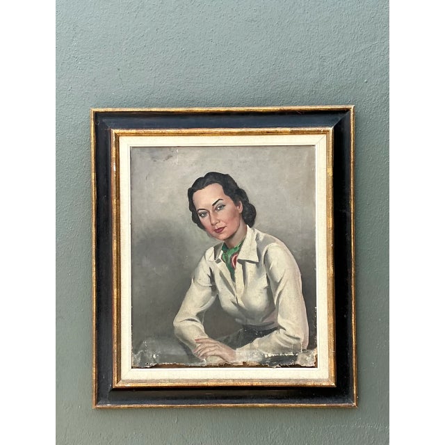 Vintage Distressed Portrait of Woman in Gilt Frame For Sale - Image 10 of 12