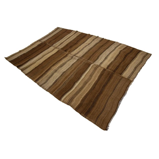 1960s Vintage Striped Brown Natural Kilim Rug- 6′ × 8′4″ For Sale - Image 4 of 7