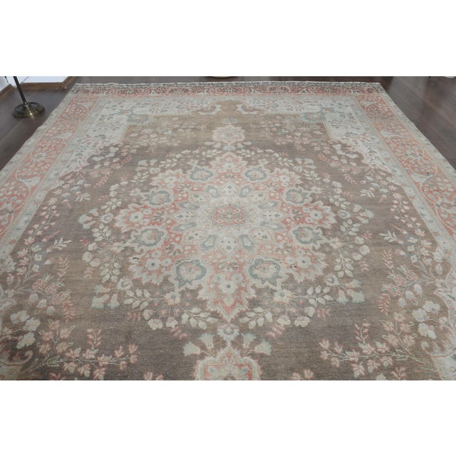 1970s Vintage Persian Handmade Wool Cotton Brown Area Rug For Sale - Image 10 of 11