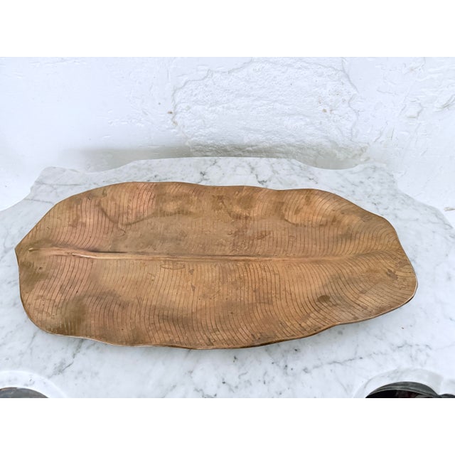 Hollywood Regency 1970s Brass Banana Leaf Tray For Sale - Image 3 of 9