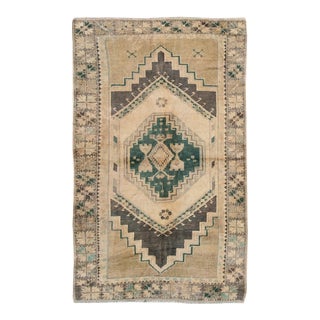 Vintage Turkish Handmade Tan Geometric Wool Rug For Sale