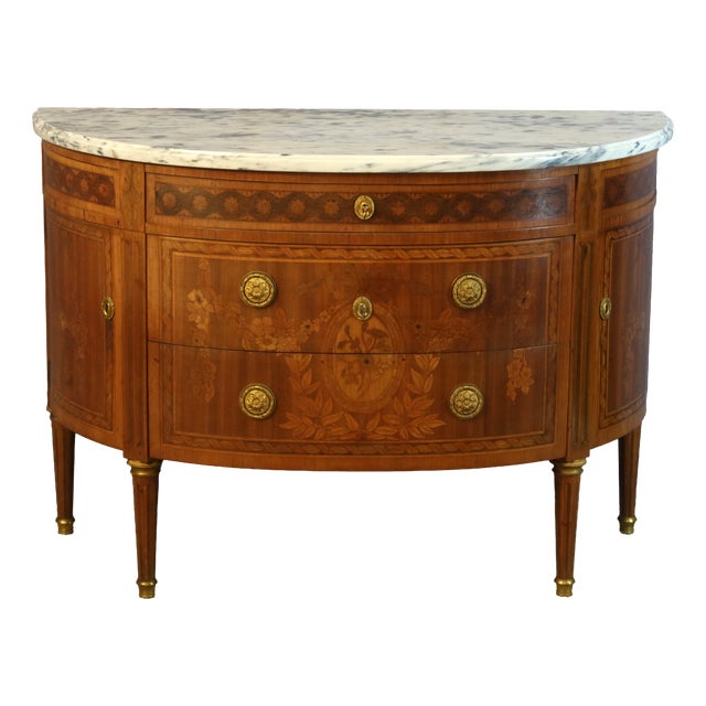 Louis XVI Style Half-Moon Commode with Doors, 1940s For Sale