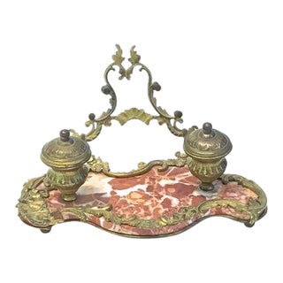 Antique Bronze & Marble Encrier For Sale